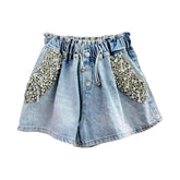 Pantalones cortos vaqueros para mujer con bolsillo de diamantes de imitación